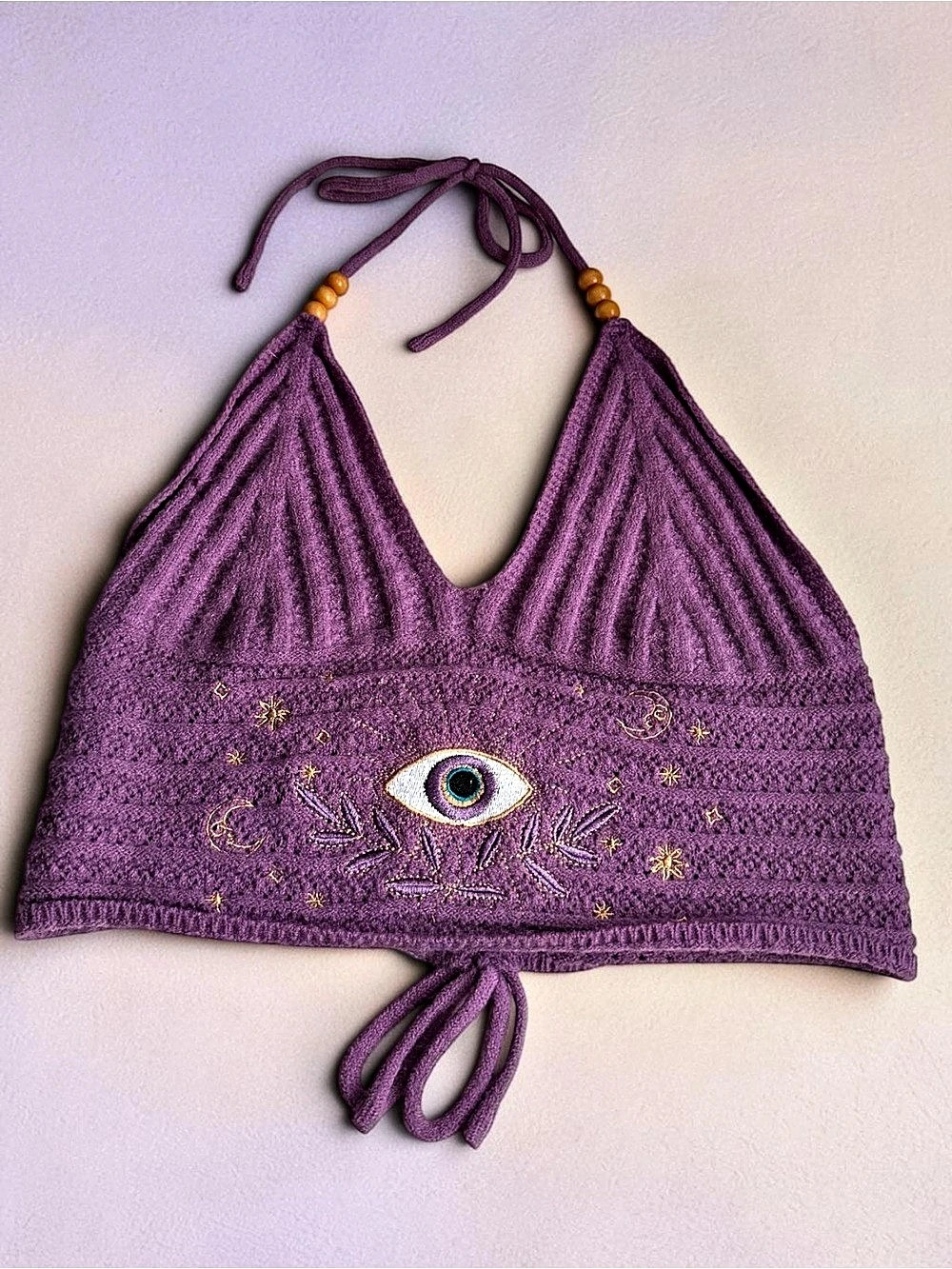 ROMWE Purple Embroidered Bikini Top Size Large Like New